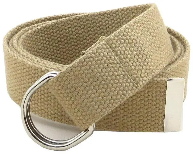 Main image of Thin Web Belt Double D-Ring Buckle 1.25" Wide with Metal Tip Solid Color (XL-Khaki)