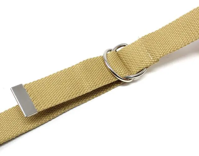 Alt view image 3 of 6 - Thin Web Belt Double D-Ring Buckle 1.25" Wide with Metal Tip Solid Color (XL-Khaki)