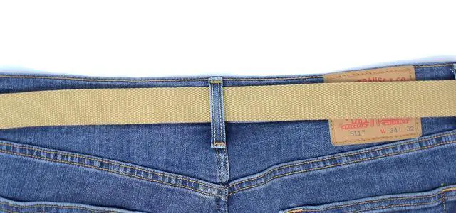Alt view image 5 of 6 - Thin Web Belt Double D-Ring Buckle 1.25" Wide with Metal Tip Solid Color (XL-Khaki)