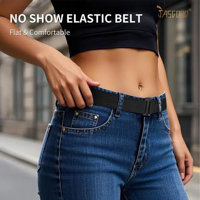 Alt view image 2 of 7 - No Show Women Stretch Belt Invisible Elastic Web Strap Belt with Flat Buckle for Jeans Pants Dresses