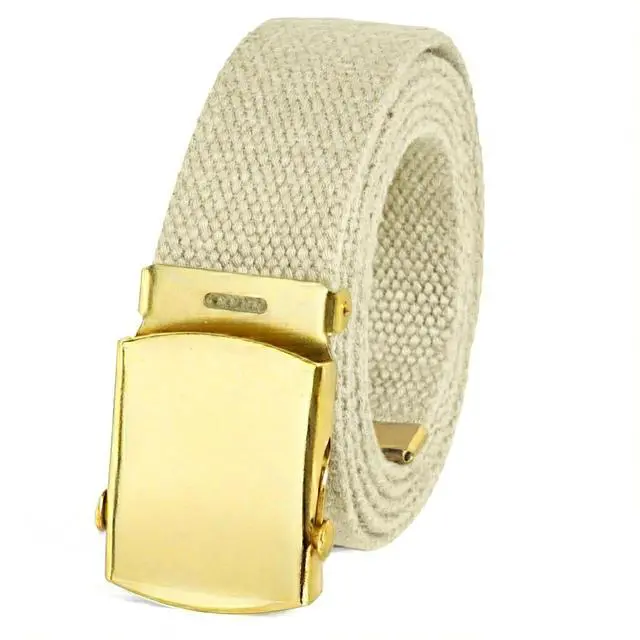 Main image of Canvas Web Belt Military Style with Brass Buckle and Tip 54" Long (Khaki)