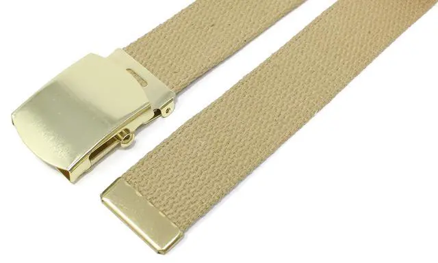 Alt view image 4 of 7 - Canvas Web Belt Military Style with Brass Buckle and Tip 54" Long (Khaki)