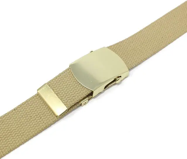 Alt view image 5 of 7 - Canvas Web Belt Military Style with Brass Buckle and Tip 54" Long (Khaki)