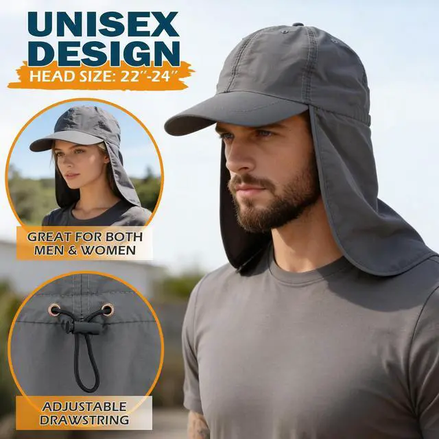 Alt view image 2 of 7 - Baseball Sun Cap with Neck Flap, UPF 50+ Waterproof Sun Hat for Men Women | Adjustable Fit, Breathable Vent Holes, Packable & Lightweight Design for Beach Golf Hiking Fishing Running