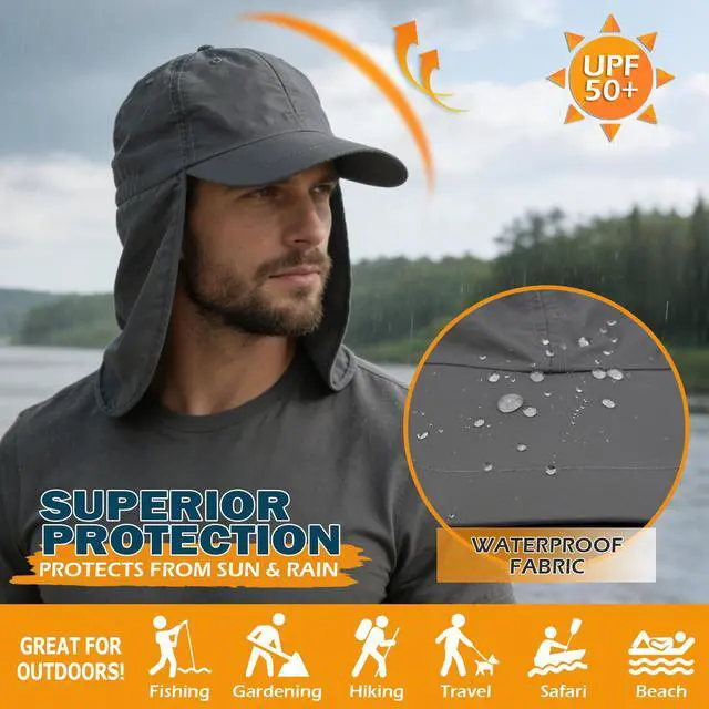 Alt view image 4 of 7 - Baseball Sun Cap with Neck Flap, UPF 50+ Waterproof Sun Hat for Men Women | Adjustable Fit, Breathable Vent Holes, Packable & Lightweight Design for Beach Golf Hiking Fishing Running