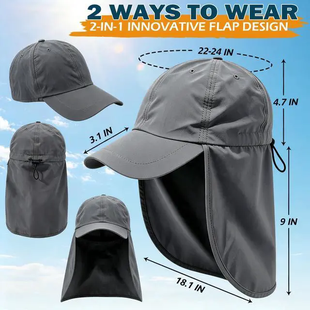 Alt view image 5 of 7 - Baseball Sun Cap with Neck Flap, UPF 50+ Waterproof Sun Hat for Men Women | Adjustable Fit, Breathable Vent Holes, Packable & Lightweight Design for Beach Golf Hiking Fishing Running