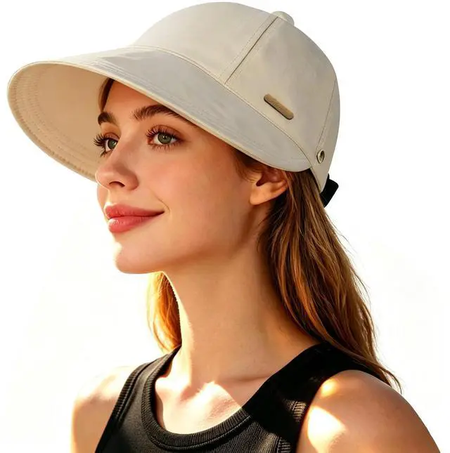 Main image of Women Sun Hat Wide Brim Hat Ponytail Baseball Cap Foldable Packable for Summer Beach Golf Hiking Fishing Beige