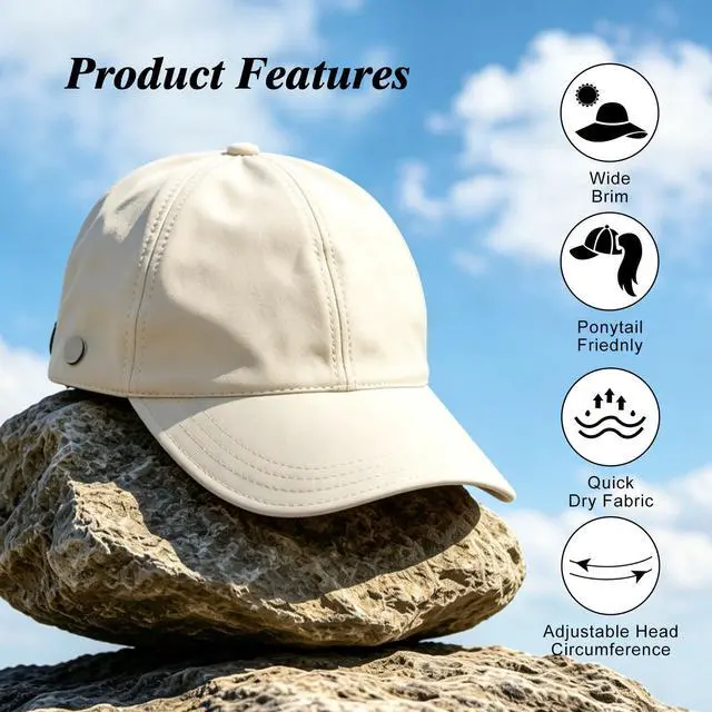 Alt view image 3 of 7 - Women Sun Hat Wide Brim Hat Ponytail Baseball Cap Foldable Packable for Summer Beach Golf Hiking Fishing Beige
