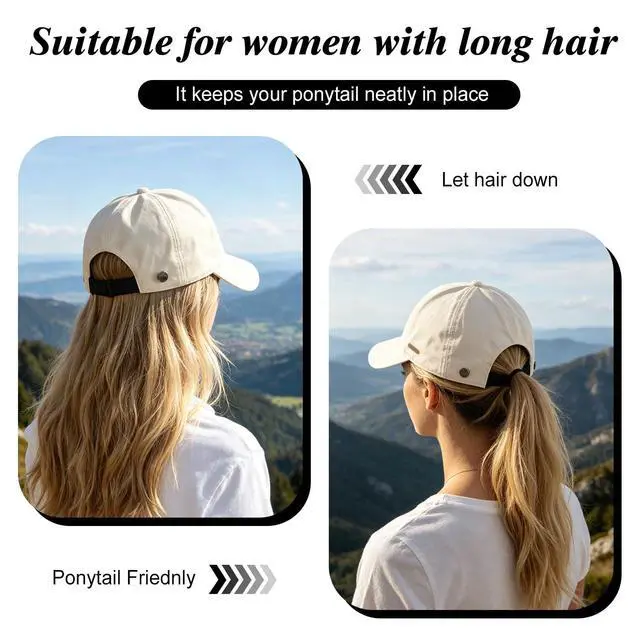 Alt view image 4 of 7 - Women Sun Hat Wide Brim Hat Ponytail Baseball Cap Foldable Packable for Summer Beach Golf Hiking Fishing Beige
