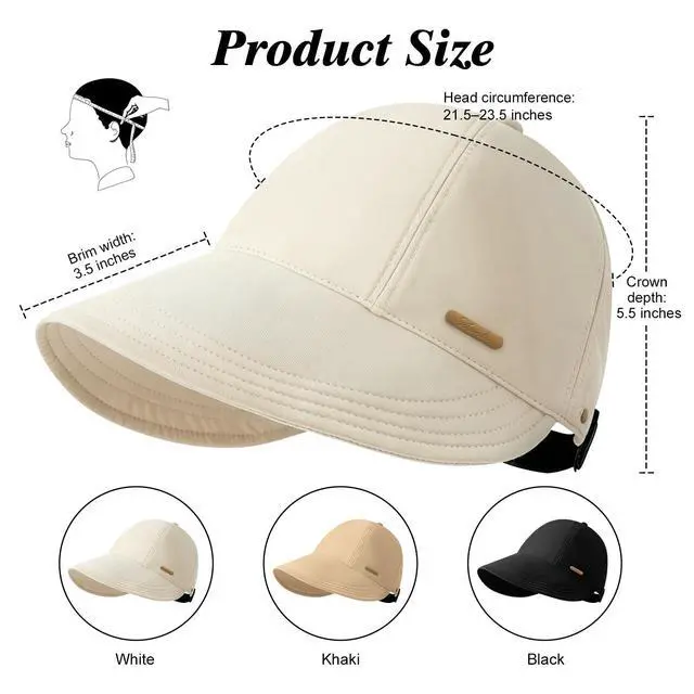 Alt view image 6 of 7 - Women Sun Hat Wide Brim Hat Ponytail Baseball Cap Foldable Packable for Summer Beach Golf Hiking Fishing Beige