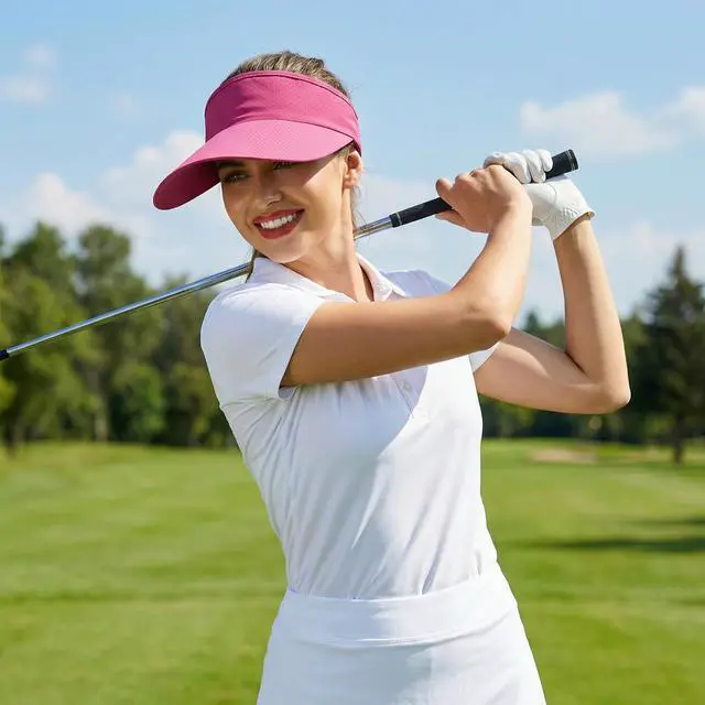 Alt view image 6 of 7 - Sports Sun Visor Hats Adjustable Cooling Athletic Visors Hat Baseball Cap for Women Men Golf Tennis Cycling Running (US, Alpha, One Size, Hot Pink)