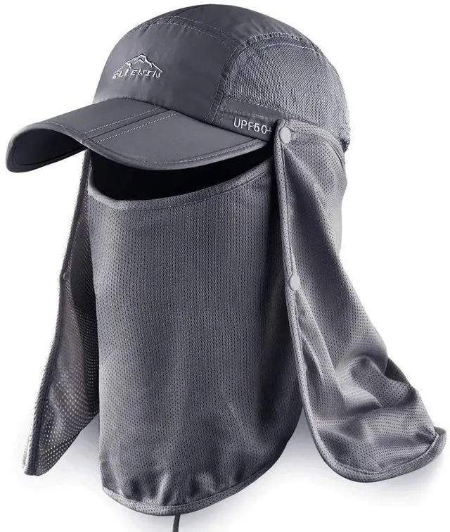 Main image of Outdoor Fishing Flap Hat UPF50 Sun Cap Removable Mesh Face Neck Cover, D-grey/ Mesh Neck Cover, M-L-XL