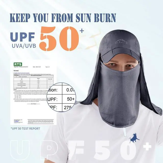 Alt view image 2 of 6 - Outdoor Fishing Flap Hat UPF50 Sun Cap Removable Mesh Face Neck Cover, D-grey/ Mesh Neck Cover, M-L-XL