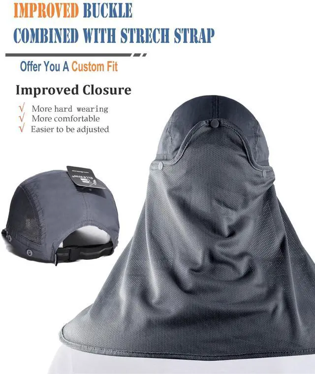 Alt view image 5 of 6 - Outdoor Fishing Flap Hat UPF50 Sun Cap Removable Mesh Face Neck Cover, D-grey/ Mesh Neck Cover, M-L-XL