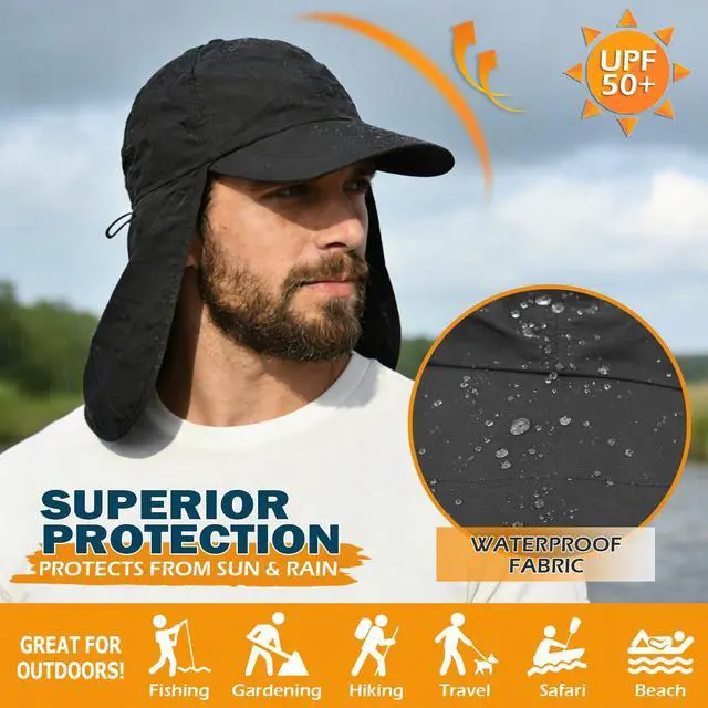 Alt view image 4 of 7 - Baseball Sun Cap with Neck Flap, UPF 50+ Waterproof Sun Hat for Men Women | Adjustable Fit, Breathable Vent Holes, Packable & Lightweight Design for Beach Golf Hiking Fishing Running