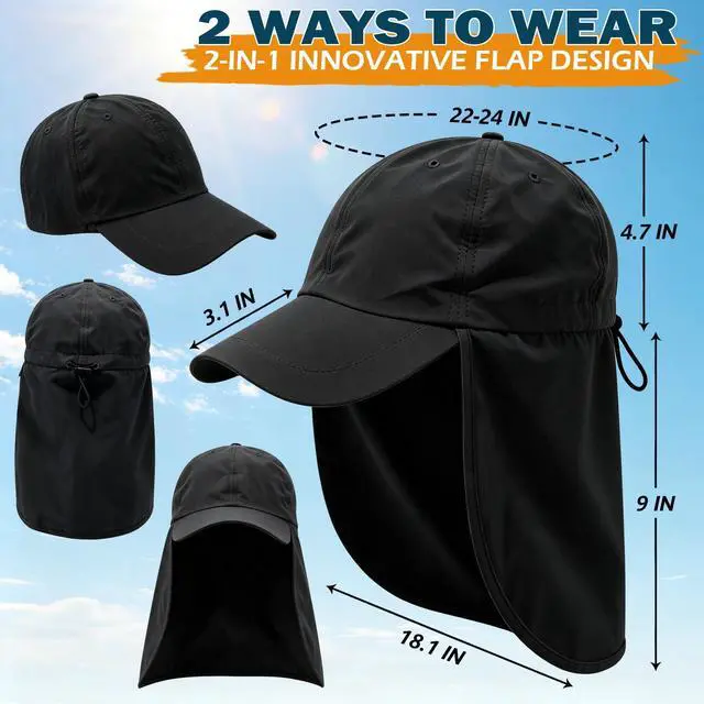 Alt view image 5 of 7 - Baseball Sun Cap with Neck Flap, UPF 50+ Waterproof Sun Hat for Men Women | Adjustable Fit, Breathable Vent Holes, Packable & Lightweight Design for Beach Golf Hiking Fishing Running