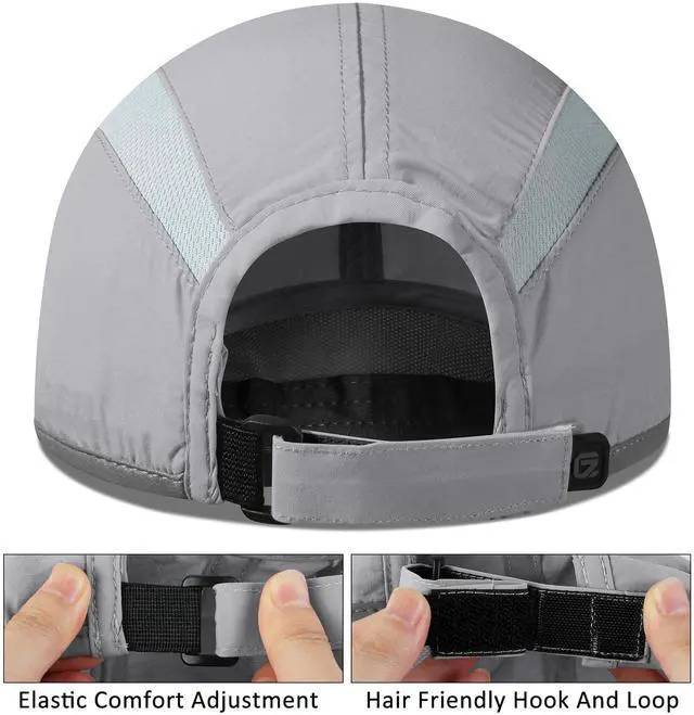 Alt view image 3 of 6 - Baseball Cap Nylon Running Cap Outdoor Sports Hat for Men Woman Adjustable Quick Drying Reflective Foldable 50+ UPF Inhibit UV Mesh Race Performance Lightweight Water Repellency Light Grey