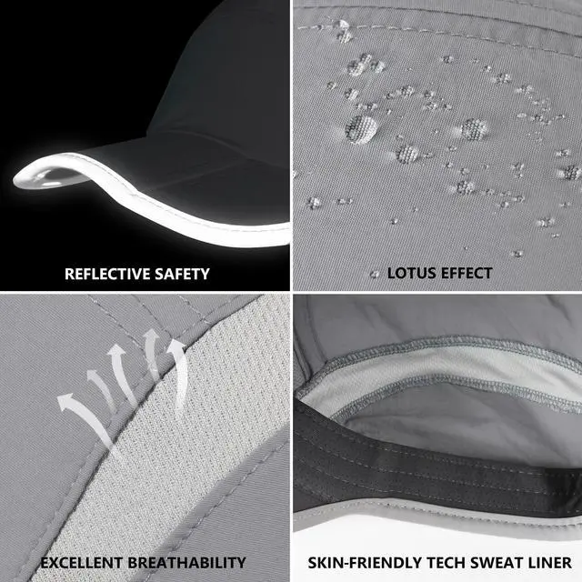 Alt view image 6 of 6 - Baseball Cap Nylon Running Cap Outdoor Sports Hat for Men Woman Adjustable Quick Drying Reflective Foldable 50+ UPF Inhibit UV Mesh Race Performance Lightweight Water Repellency Light Grey