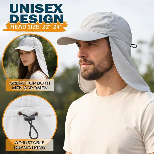 Alt view image 2 of 7 - Baseball Sun Cap with Neck Flap, UPF 50+ Waterproof Sun Hat for Men Women | Adjustable Fit, Breathable Vent Holes, Packable & Lightweight Design for Beach Golf Hiking Fishing Running