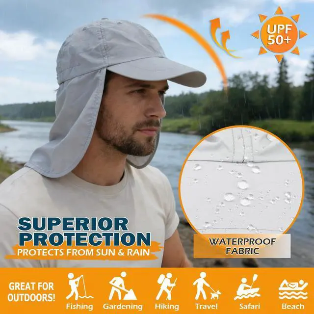 Alt view image 4 of 7 - Baseball Sun Cap with Neck Flap, UPF 50+ Waterproof Sun Hat for Men Women | Adjustable Fit, Breathable Vent Holes, Packable & Lightweight Design for Beach Golf Hiking Fishing Running