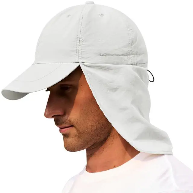 Main image of Mens Sun Hats with UV Protection Fishing Hiking Hat for Men with Neck Flap Summer Baseball Cap Outdoor Light Grey