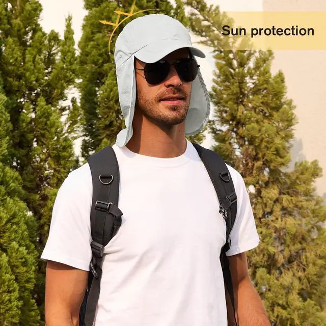 Alt view image 2 of 7 - Mens Sun Hats with UV Protection Fishing Hiking Hat for Men with Neck Flap Summer Baseball Cap Outdoor Light Grey