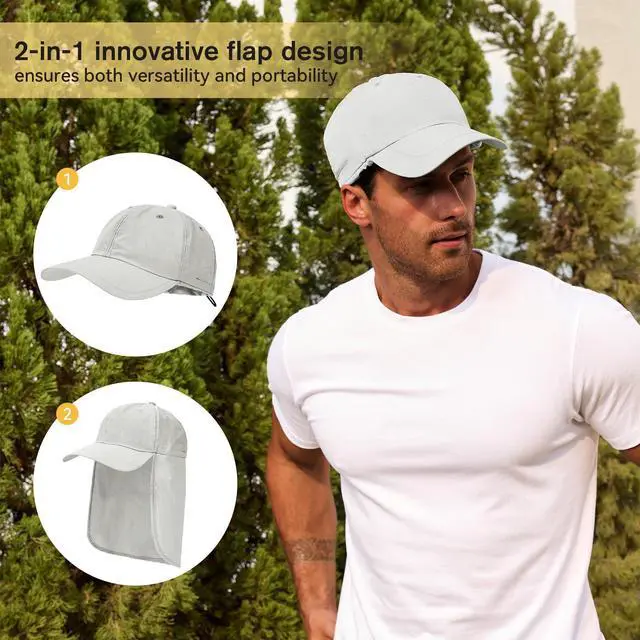 Alt view image 3 of 7 - Mens Sun Hats with UV Protection Fishing Hiking Hat for Men with Neck Flap Summer Baseball Cap Outdoor Light Grey