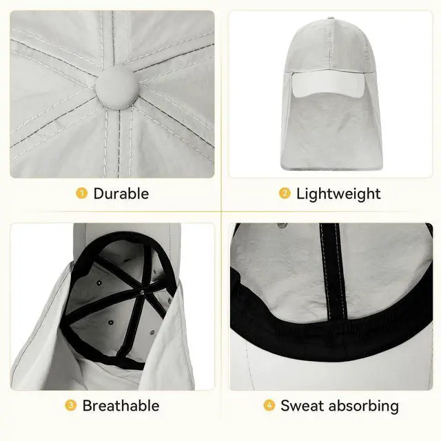 Alt view image 5 of 7 - Mens Sun Hats with UV Protection Fishing Hiking Hat for Men with Neck Flap Summer Baseball Cap Outdoor Light Grey