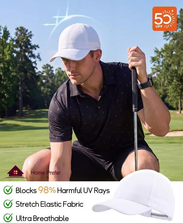 Alt view image 2 of 7 - Water Repellent UPF50+ Quick Dry Sun Hat Golf Running Baseball Cap for Men Women Summer Beach Hat White Medium