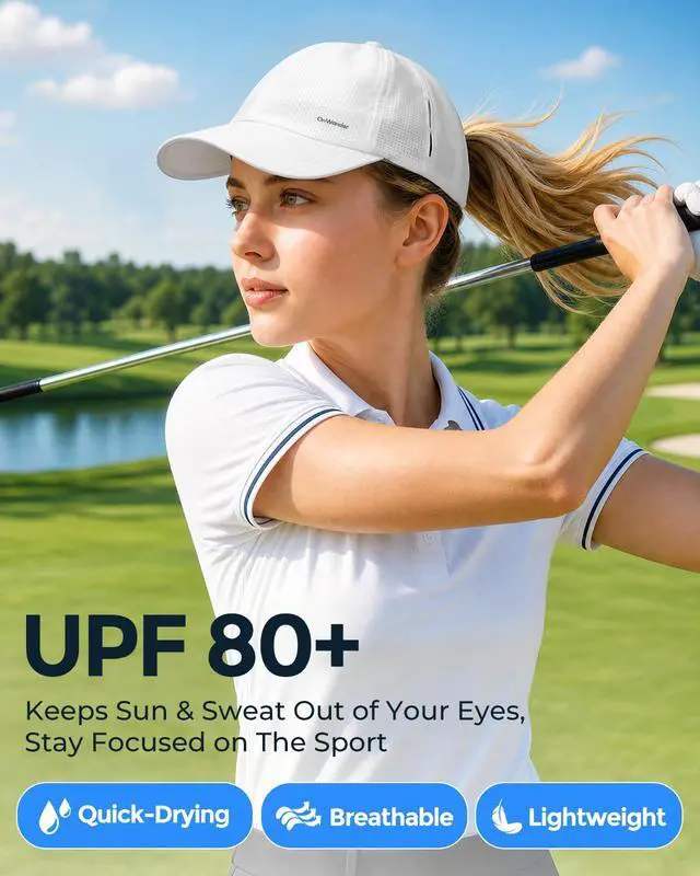 Alt view image 2 of 7 - Lightweight Golf Hat for Women Men, UPF 80+ Sun Protection Cap, Breathable Quick-Dry Baseball Cap for Running Sport White
