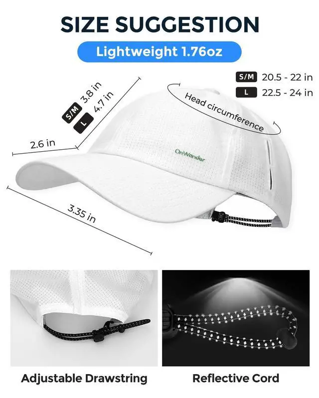 Alt view image 5 of 7 - Lightweight Golf Hat for Women Men, UPF 80+ Sun Protection Cap, Breathable Quick-Dry Baseball Cap for Running Sport White