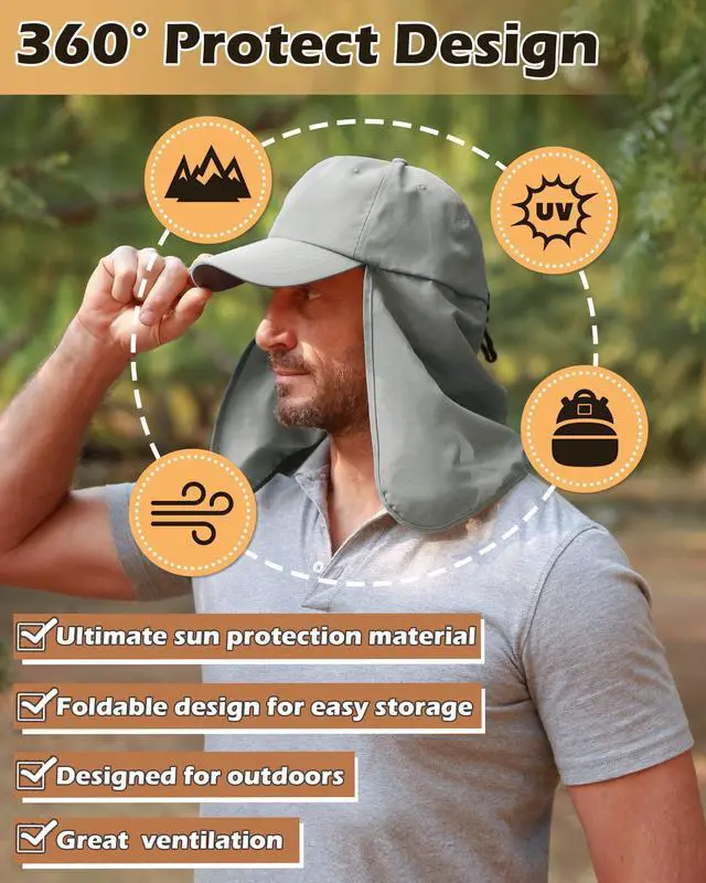 Alt view image 2 of 6 - Fishing Hat with Neck Flap, UPF 50+ UV Sun Protection Cap | Adjustable Lightweight Hat for Hiking, Cycling, Climbing, Gardening & Outdoor Activities, Breathable Summer Sun Hat