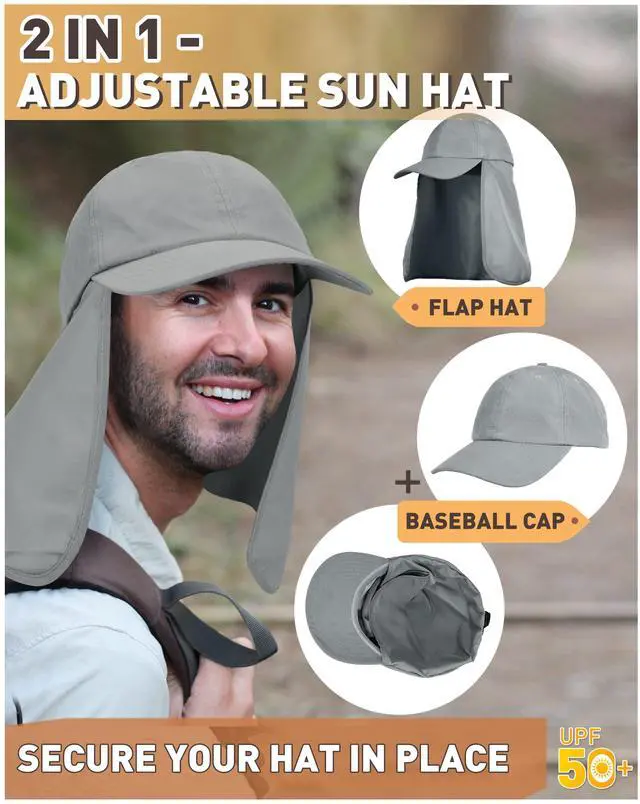 Alt view image 3 of 6 - Fishing Hat with Neck Flap, UPF 50+ UV Sun Protection Cap | Adjustable Lightweight Hat for Hiking, Cycling, Climbing, Gardening & Outdoor Activities, Breathable Summer Sun Hat