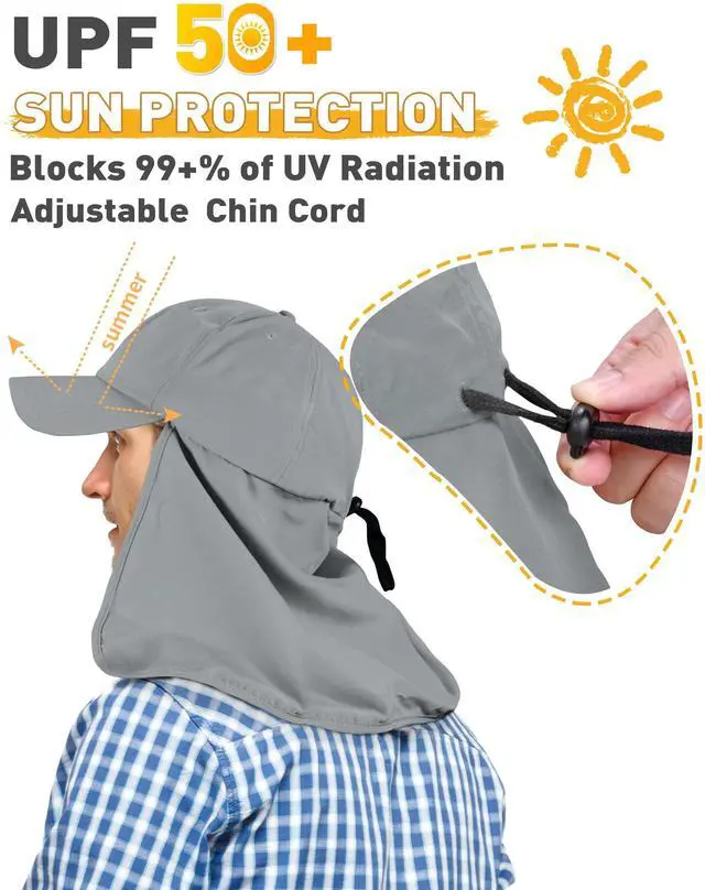 Alt view image 5 of 6 - Fishing Hat with Neck Flap, UPF 50+ UV Sun Protection Cap | Adjustable Lightweight Hat for Hiking, Cycling, Climbing, Gardening & Outdoor Activities, Breathable Summer Sun Hat