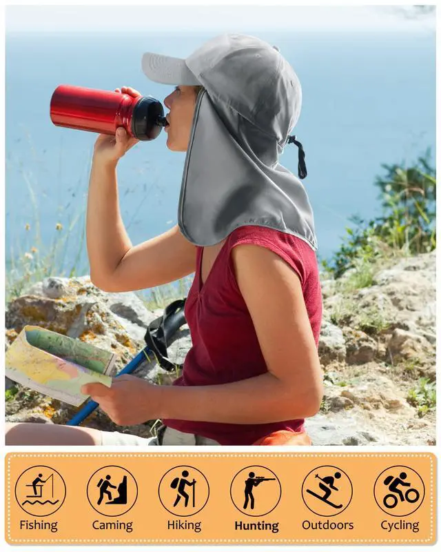 Alt view image 6 of 6 - Fishing Hat with Neck Flap, UPF 50+ UV Sun Protection Cap | Adjustable Lightweight Hat for Hiking, Cycling, Climbing, Gardening & Outdoor Activities, Breathable Summer Sun Hat