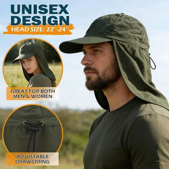 Alt view image 2 of 7 - Baseball Sun Cap with Neck Flap, UPF 50+ Waterproof Sun Hat for Men Women | Adjustable Fit, Breathable Vent Holes, Packable & Lightweight Design for Beach Golf Hiking Fishing Running