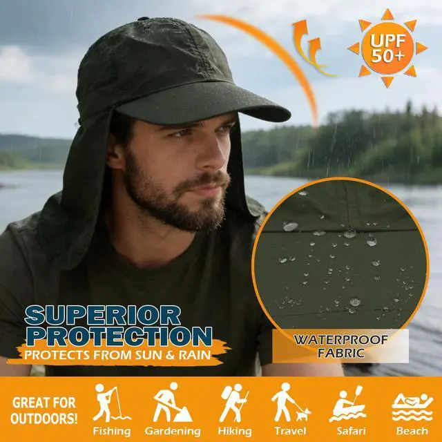 Alt view image 4 of 7 - Baseball Sun Cap with Neck Flap, UPF 50+ Waterproof Sun Hat for Men Women | Adjustable Fit, Breathable Vent Holes, Packable & Lightweight Design for Beach Golf Hiking Fishing Running