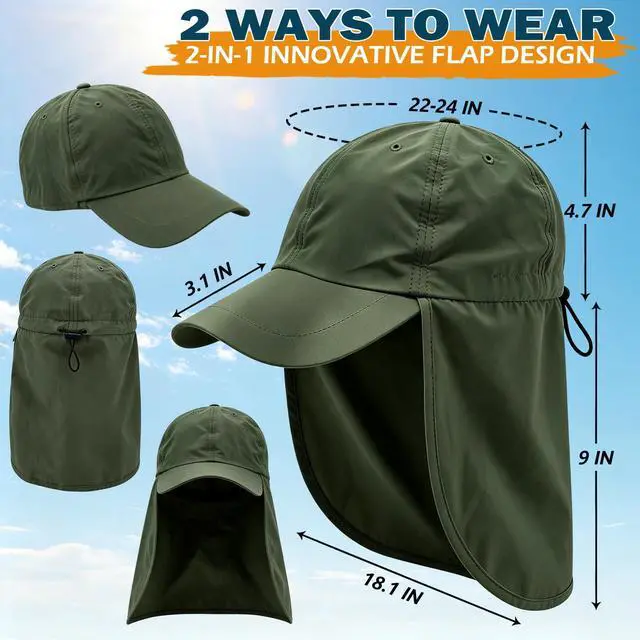 Alt view image 5 of 7 - Baseball Sun Cap with Neck Flap, UPF 50+ Waterproof Sun Hat for Men Women | Adjustable Fit, Breathable Vent Holes, Packable & Lightweight Design for Beach Golf Hiking Fishing Running