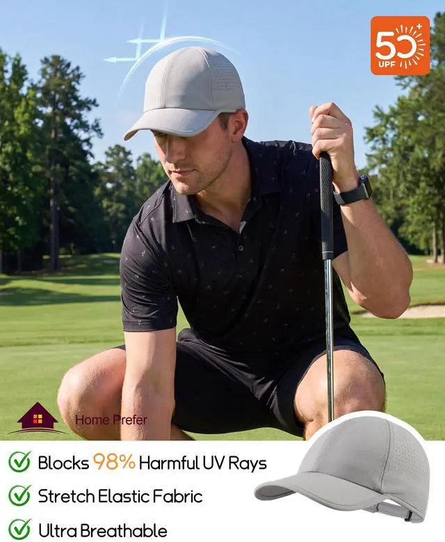 Alt view image 2 of 7 - Water Repellent UPF50+ Quick Dry Sun Hat Running Baseball Cap for Men Women Beach Golf Hat Light Grey Medium