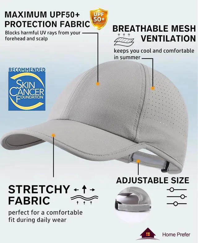 Alt view image 3 of 7 - Water Repellent UPF50+ Quick Dry Sun Hat Running Baseball Cap for Men Women Beach Golf Hat Light Grey Medium