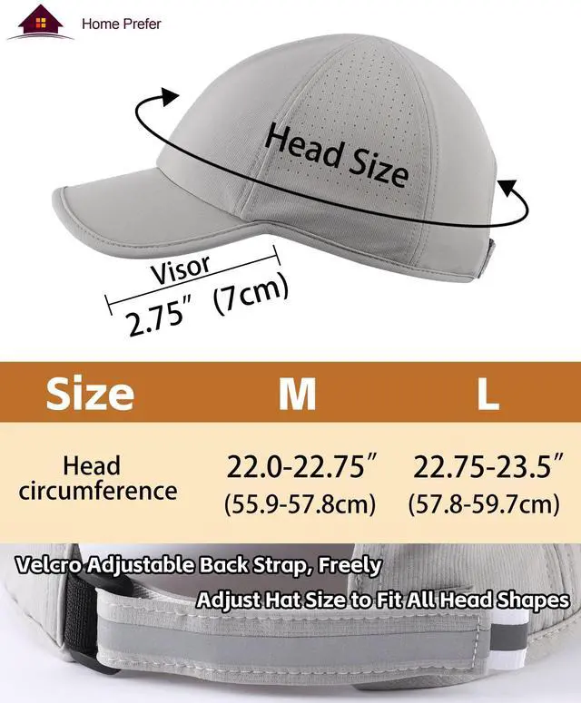 Alt view image 4 of 7 - Water Repellent UPF50+ Quick Dry Sun Hat Running Baseball Cap for Men Women Beach Golf Hat Light Grey Medium