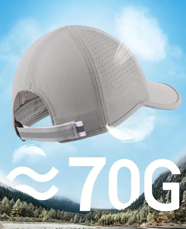 Alt view image 5 of 7 - Water Repellent UPF50+ Quick Dry Sun Hat Running Baseball Cap for Men Women Beach Golf Hat Light Grey Medium
