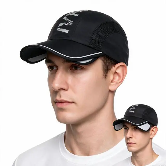 Main image of Retractable Brim Baseball Cap Sport Sun Visor Hat for Men Women | Adjustable Wide Brim Cap Mesh Breathable UV Protection Hat for Running Tennis Golf Beach, Black