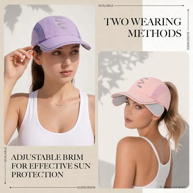 Alt view image 3 of 6 - Retractable Brim Baseball Cap Sport Sun Visor Hat for Men Women | Adjustable Wide Brim Cap Mesh Breathable UV Protection Hat for Running Tennis Golf Beach, Black