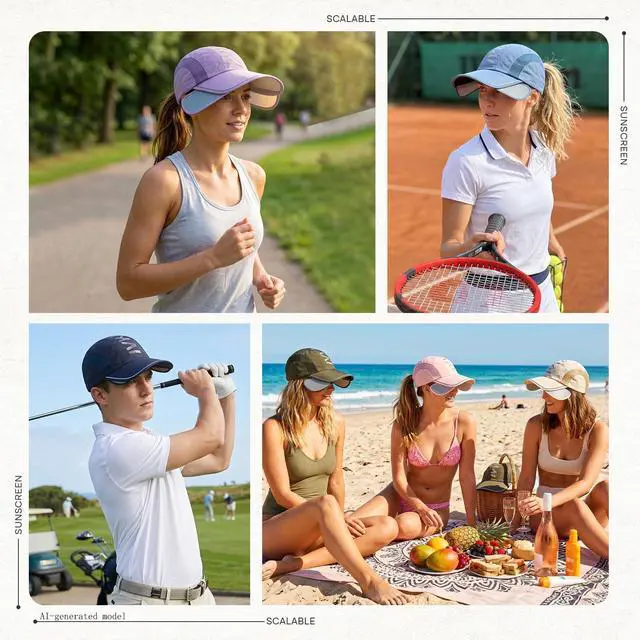 Alt view image 6 of 6 - Retractable Brim Baseball Cap Sport Sun Visor Hat for Men Women | Adjustable Wide Brim Cap Mesh Breathable UV Protection Hat for Running Tennis Golf Beach, Black