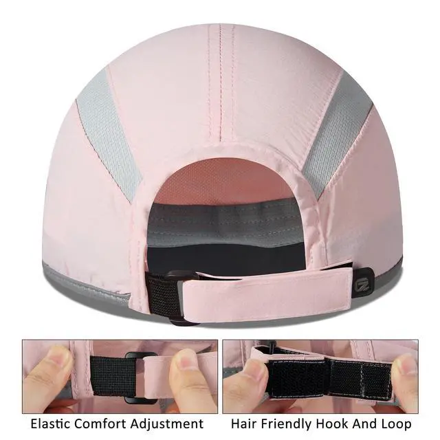 Alt view image 3 of 6 - Baseball Cap Nylon Running Cap Outdoor Sports Hat for Men Women Adjustable Quick Drying Reflective Foldable UPF50+ Breath Mesh Water Repellency Race Performance Lightweight Light Pink