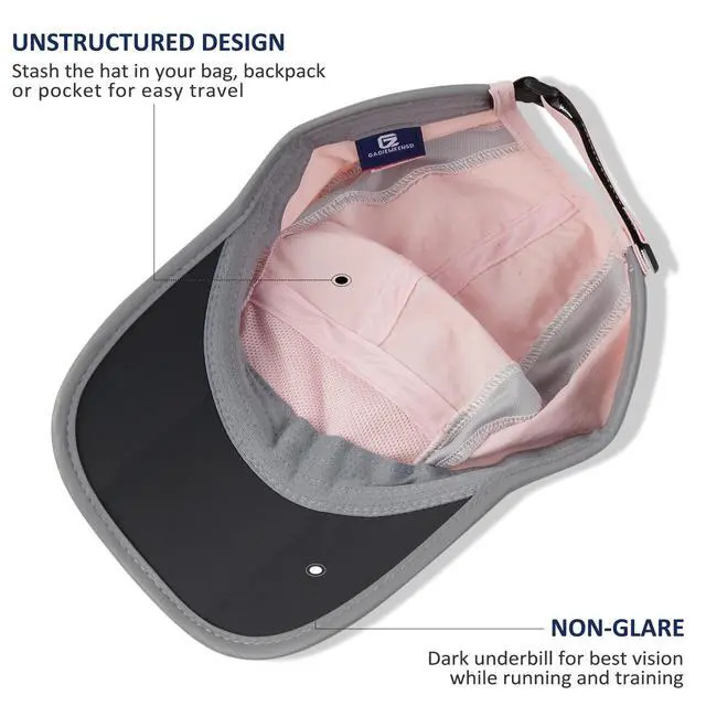 Alt view image 4 of 6 - Baseball Cap Nylon Running Cap Outdoor Sports Hat for Men Women Adjustable Quick Drying Reflective Foldable UPF50+ Breath Mesh Water Repellency Race Performance Lightweight Light Pink