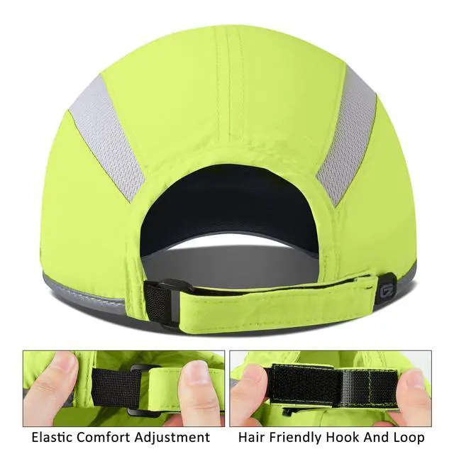 Alt view image 3 of 6 - Baseball Cap Nylon Running Cap Outdoor Sports Hat for Men Woman Adjustable Quick Drying Reflective Foldable UPF Inhibit UV Mesh Water Repellency Race Performance Lightweight Bright Green