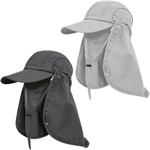 Main image of 2Pack Men s Foldable Sun Hat with Removable Face Mask & Neck Flap, UPF 50+ UV Protection, Quick-Drying Outdoor Fishing Cap (US, Alpha, One Size, Dark Grey+Light Grey)