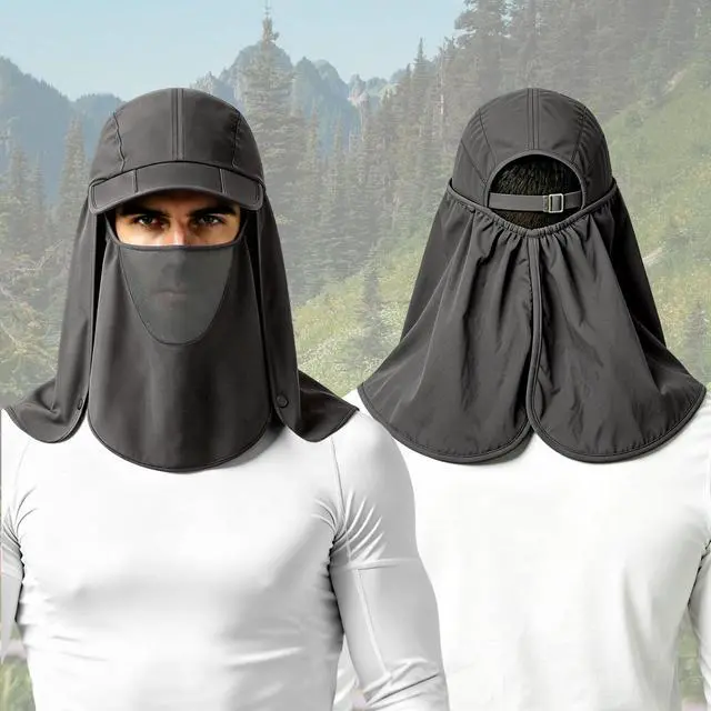 Alt view image 2 of 7 - 2Pack Men s Foldable Sun Hat with Removable Face Mask & Neck Flap, UPF 50+ UV Protection, Quick-Drying Outdoor Fishing Cap (US, Alpha, One Size, Dark Grey+Light Grey)